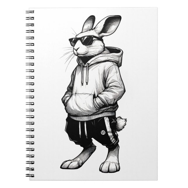 Cuaderno Cara de conejo con gafas de sol Feliz Día de Pascu (Frente)