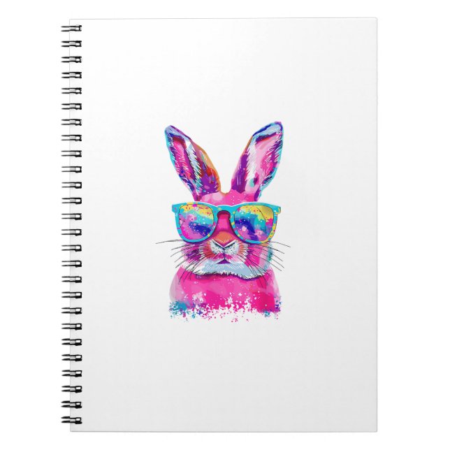 Cuaderno Cara de conejo con gafas de teñido de nudos Feliz  (Frente)