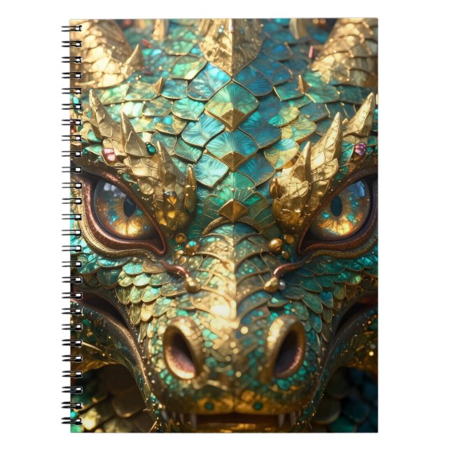 Cuaderno Cara de Dragón Turquesa y Dorado (Frente)