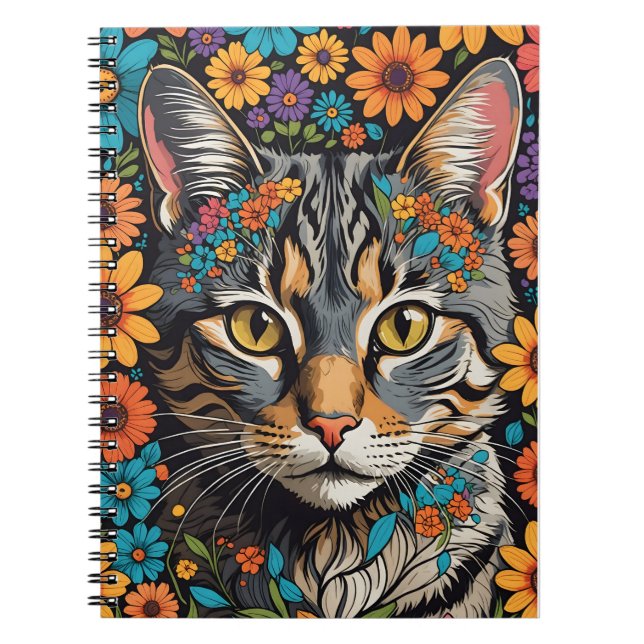 Cuaderno Cara de gato en flores (Frente)