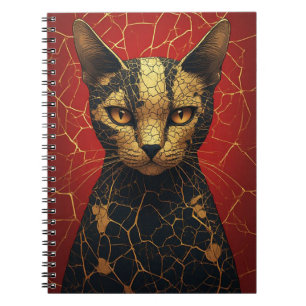 Cuaderno Cara de Gato Místico con Líneas de Fractura Dorada
