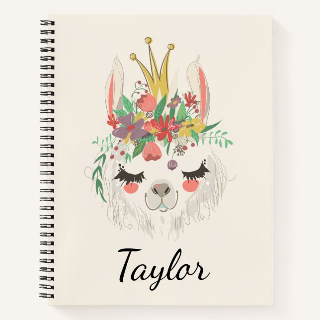 Cuaderno Cara de Llama Adorable con Nombre Personalizado Fl (Anverso)