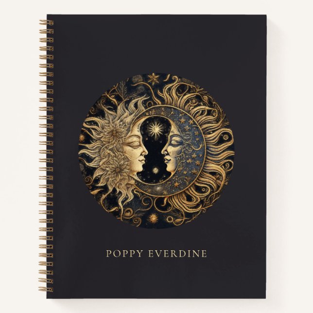 Cuaderno Cara de luna de sol celestial personalizada (Anverso)