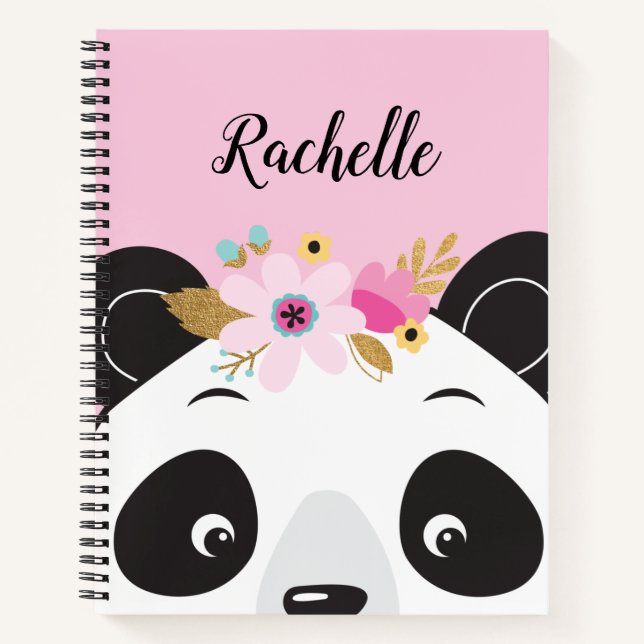 Cuaderno Cara de oso panda Chica rosa kawaii personalizada (Anverso)
