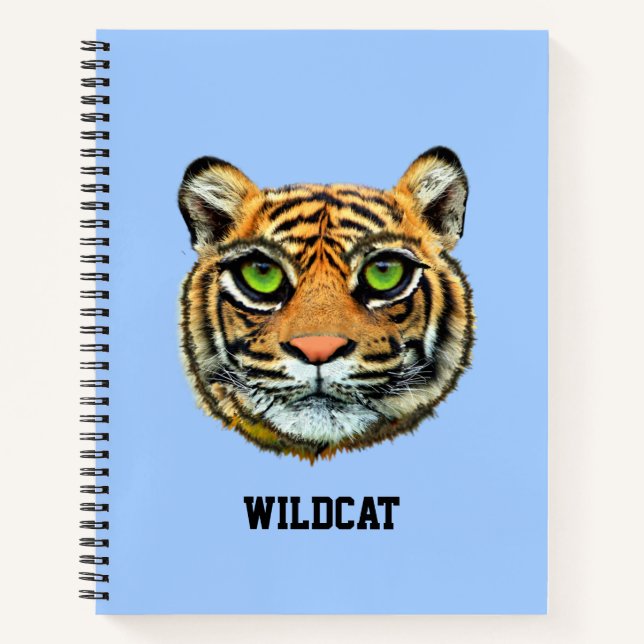 Cuaderno Cara de tigre salvaje sobre azul claro (Anverso)