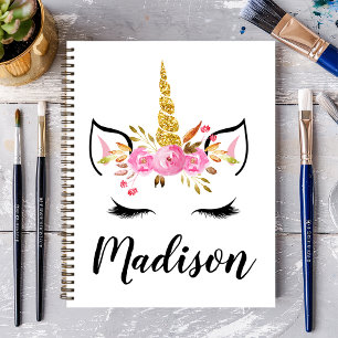 Cuaderno Cara de Unicornio con pestañas nombre personalizad