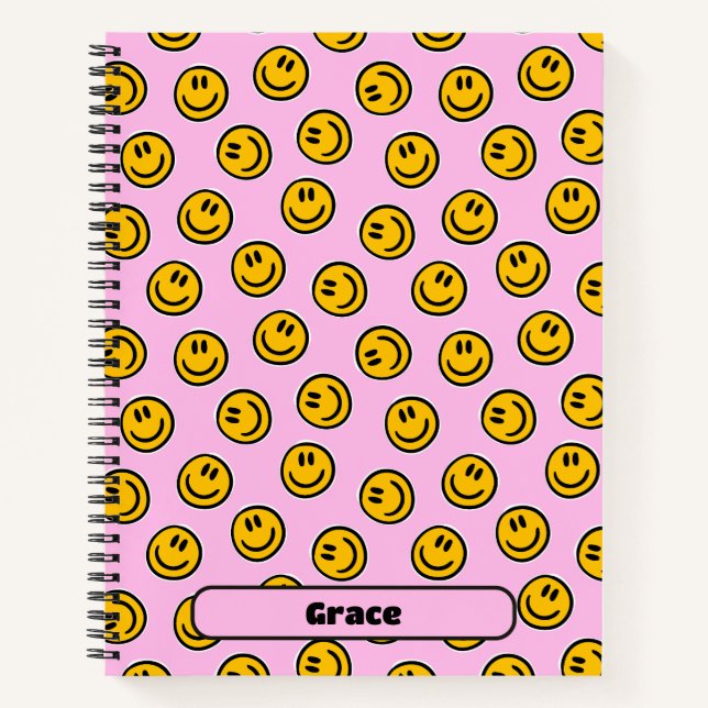 Cuaderno Cara Feliz Sonriente Azul Preppy Personalizada Est (Anverso)