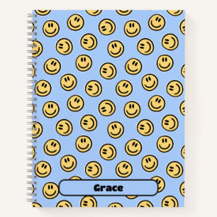 Cuaderno Cara Feliz Sonriente Azul Preppy Personalizada Est