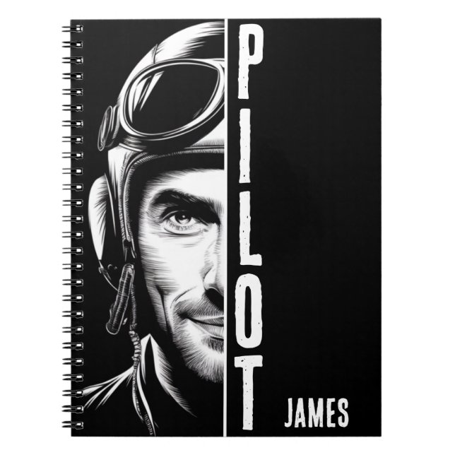 Cuaderno Cara piloto, cómic, negro y blanco (Frente)