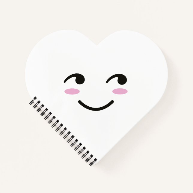 Cuaderno Cara sonriente feliz corazón blanco Personalizado (Anverso)