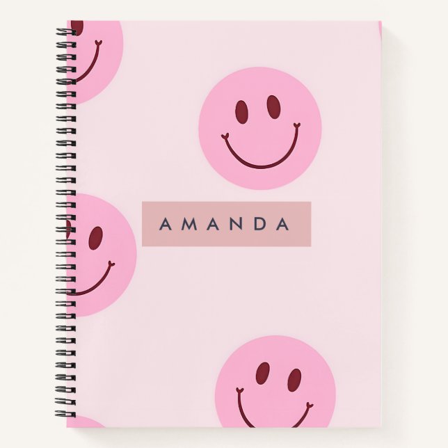 Cuaderno Cara Sonriente Rosa Pastel Personalizada (Anverso)