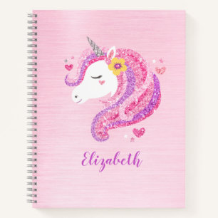 Cuaderno Cara unicorniana, Purpurina mágico y personalizado