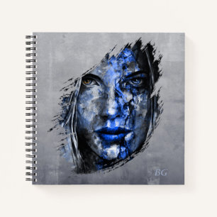 Cuaderno Cara y monograma del Chica negro gris azul