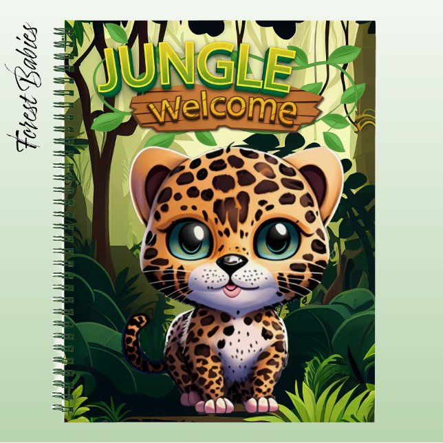 Cuaderno Carácter único leopardo sinuoso kitsch 🐆 (Cute Leopard Notebook, Woodland Wildlife Animal Cat Stationery, Kitty Graphic Kitten Character 🐆)