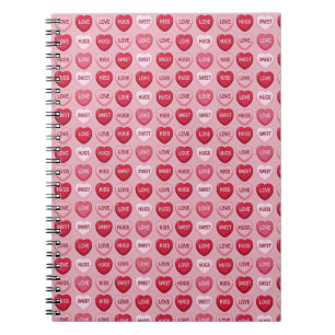 Cuaderno caramelo colorido patrón de corazón día de San Val