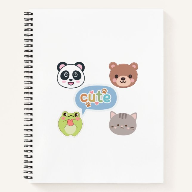 Cuaderno Caras de animales kawaii lindos | Diseño de dibujo (Anverso)