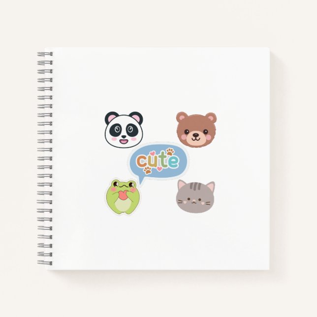 Cuaderno Caras de animales kawaii lindos | Diseño de dibujo (Anverso)
