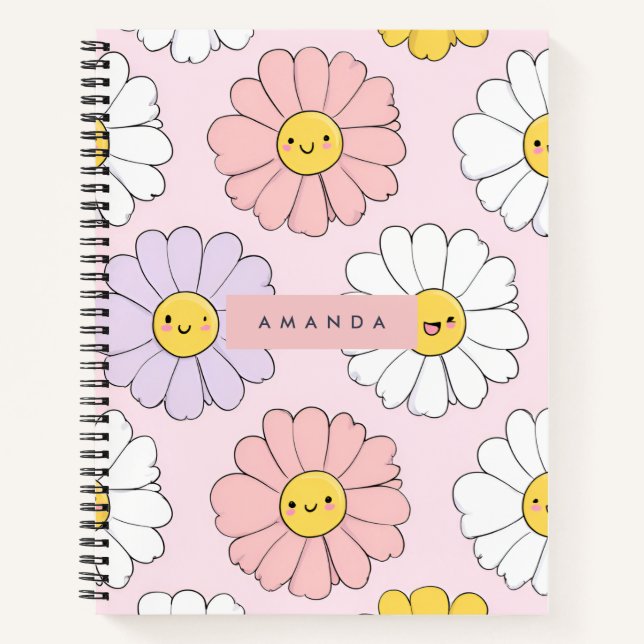 Cuaderno Caras de flores personalizadas de Kawaii Pastel Da (Anverso)