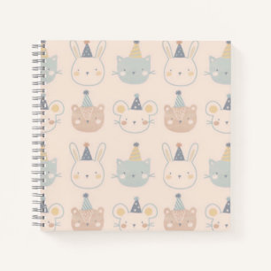 Cuaderno Caras de gatos, conejos y osos patrón pastel