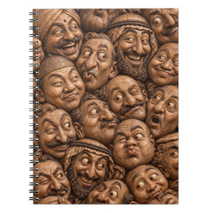 Cuaderno Caras de Madera Tallada Patrón Boho Vintage