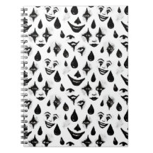 Caras de payaso de circo en blanco y negro