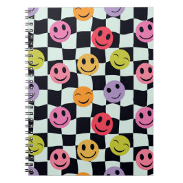 Cuaderno Caras Felices en Tablero de Ajedrez Negro y Blanco