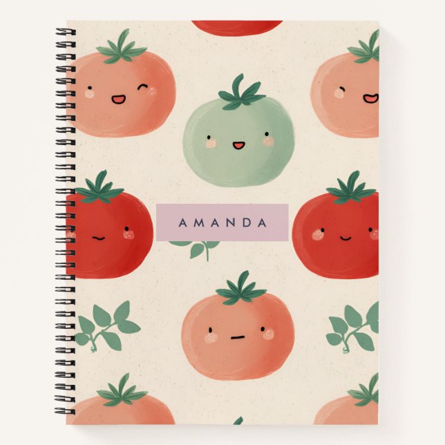 Cuaderno Caras personalizadas de tomate Kawaii Pastel (Anverso)