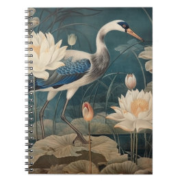 Cuaderno Cárcel azul y loto de la escena botánica vintage