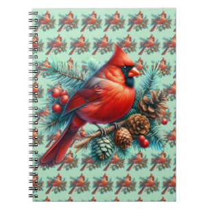 Cuaderno Cardenal en rama de pino con bayas de invierno