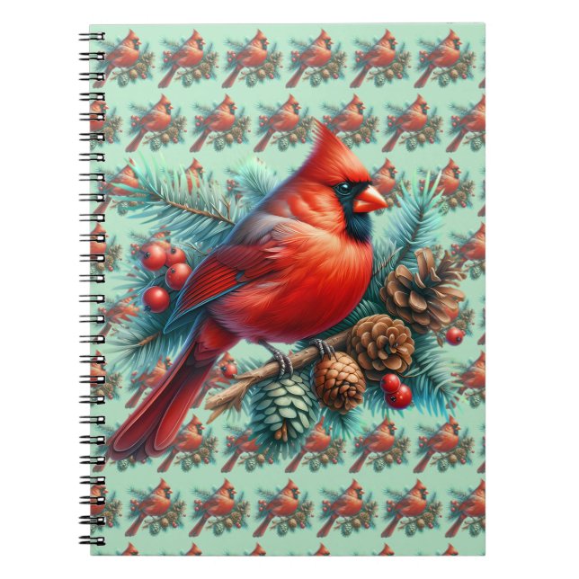 Cuaderno Cardenal en rama de pino con bayas de invierno (Frente)