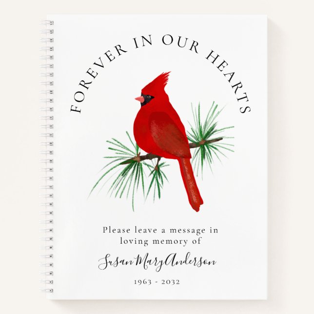 Cuaderno Cardenal Forever in Our Hearts Funeral Guest Book (Anverso)