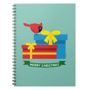 Cuaderno Cardenal rojo curado abre un regalo azul