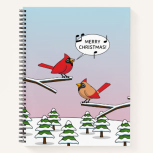 Cuaderno Cardenal rojo curado canta Feliz Navidad
