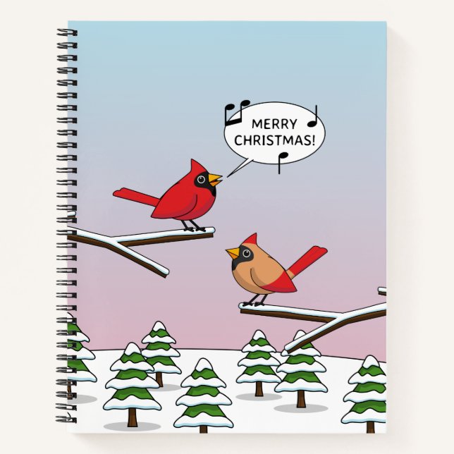 Cuaderno Cardenal rojo curado canta Feliz Navidad (Anverso)