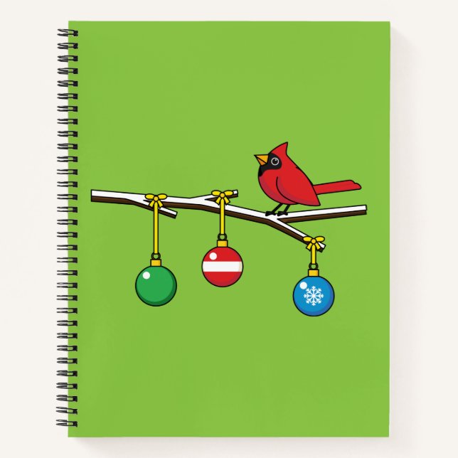Cuaderno Cardenal rojo en la rama desnuda de los Navidades (Anverso)