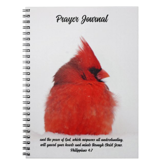 Cuaderno Cardenal rojo: Paz de pájaro en diario de oración  (Frente)