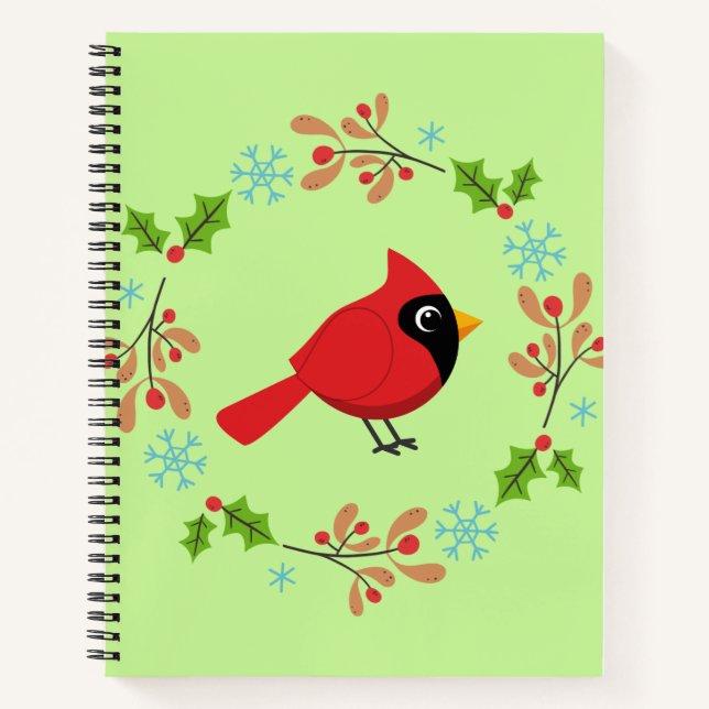 Cuaderno Cardenal rojo Personalizado con flores (Anverso)