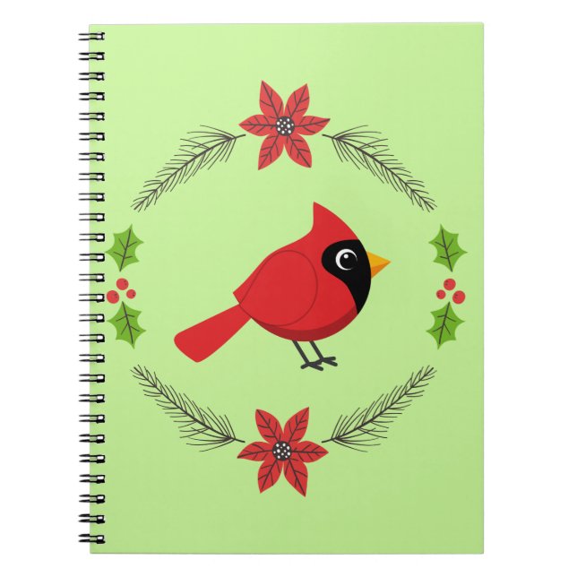 Cuaderno Cardenal rojo Personalizado con flores (Frente)