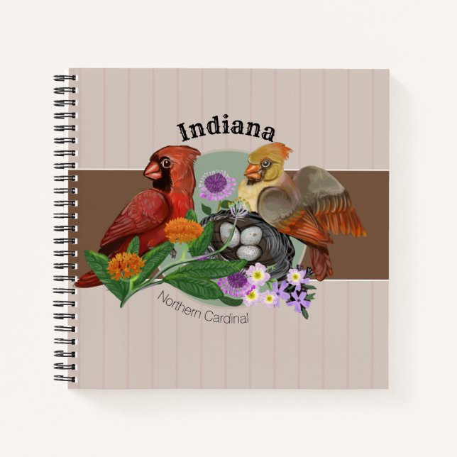 Cuaderno Cardenales del norte de Indiana con plantas nativa (Anverso)