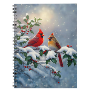 Cuaderno Cardenales rojos y acebo en la nieve