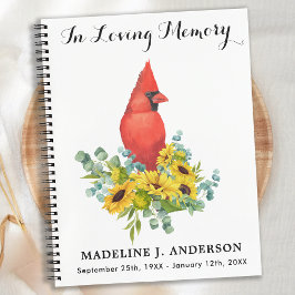 Cuaderno Cardinal Sunflowers Memorial Funeral Guestbook