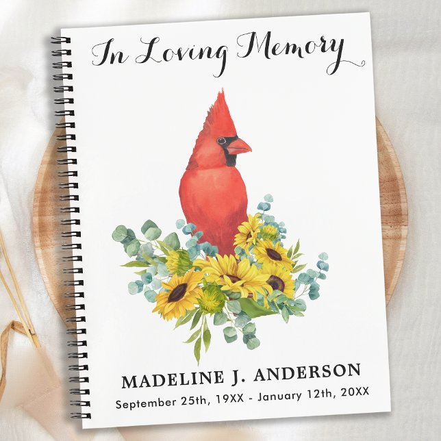 Cuaderno Cardinal Sunflowers Memorial Funeral Guestbook (Subido por el creador)