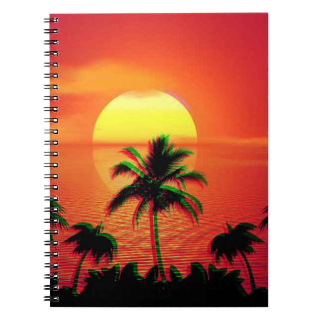 Cuaderno Caribe Sunset Vaporwave Estética Retro 80s 90s (Frente)