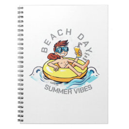 Cuaderno Caricatura de Beach Day en el anillo inflable