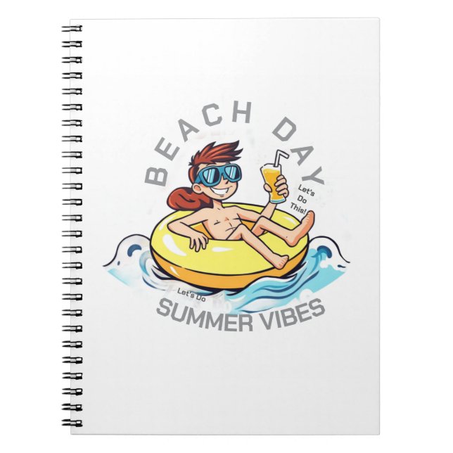 Cuaderno Caricatura de Beach Day en el anillo inflable (Frente)