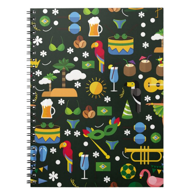 Cuaderno Carnaval brasileño, textura vintage plana. (Frente)