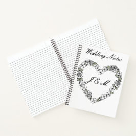 Cuaderno Carnet de mariage noir et blanc floral cœur 