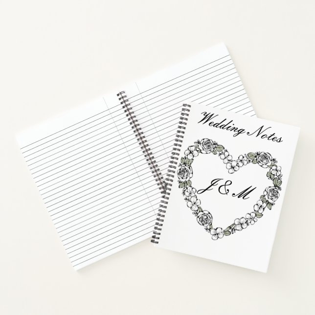 Cuaderno Carnet de mariage noir et blanc floral cœur  (Interior)