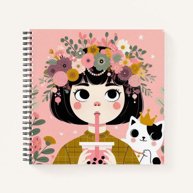 Cuaderno Carnet de notes “La petite fille au bubble tea“ (Anverso)