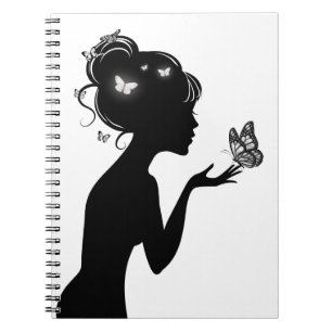 Cuaderno Carnet La mujer de las mariposas negro plateado